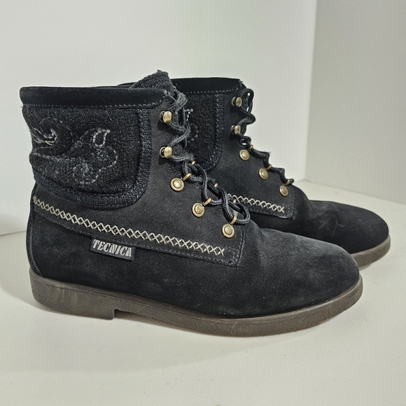 Tecnica black Suede embroidered ankle bootie sz 39 8.5 - Picture 4 of 14